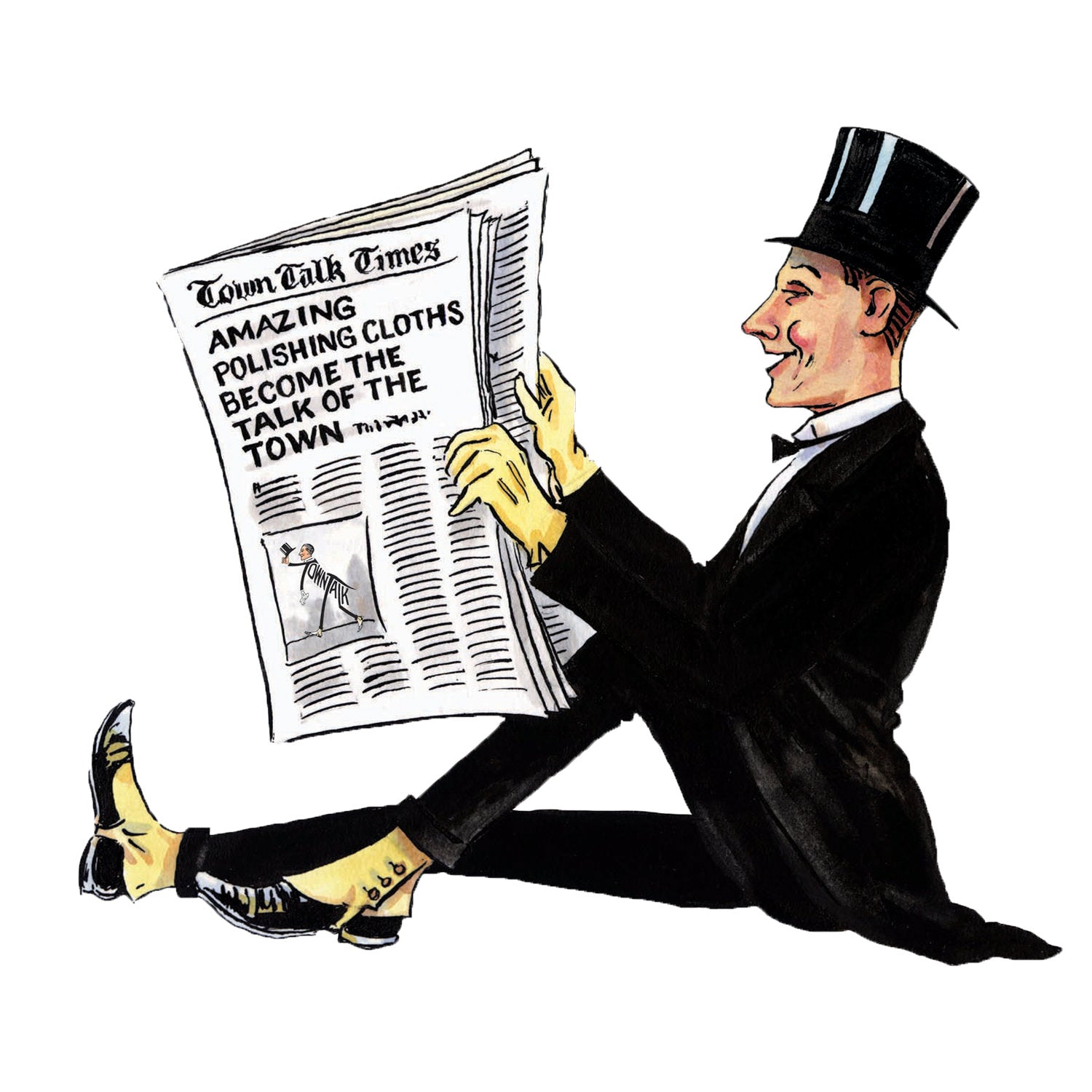 Mr Town Talk Mascot Illustration Reading the Town Talk Times Newspaper
