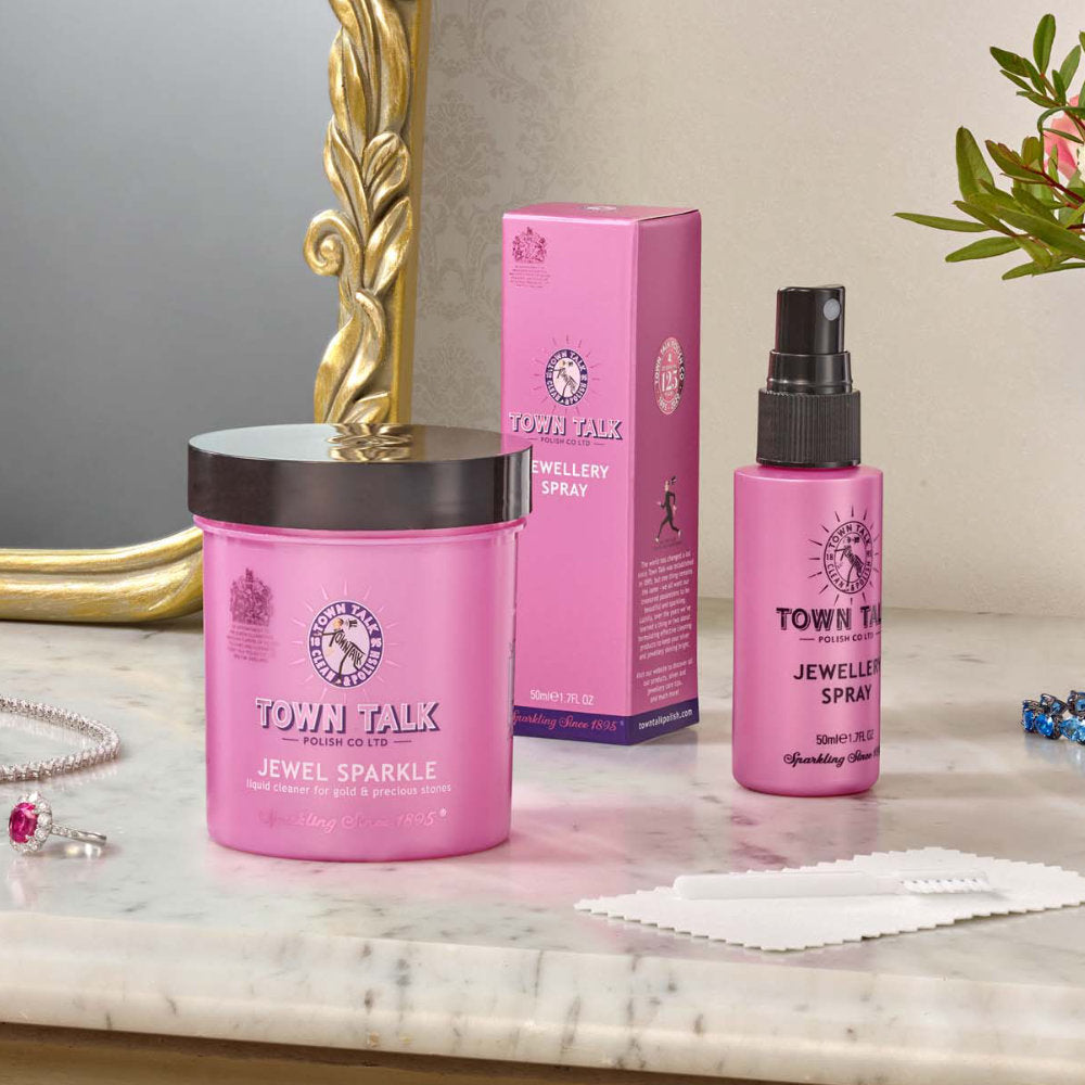 Town Talk Jewel Sparkle and Jewellery Spray on Marble Surface with Jewellery