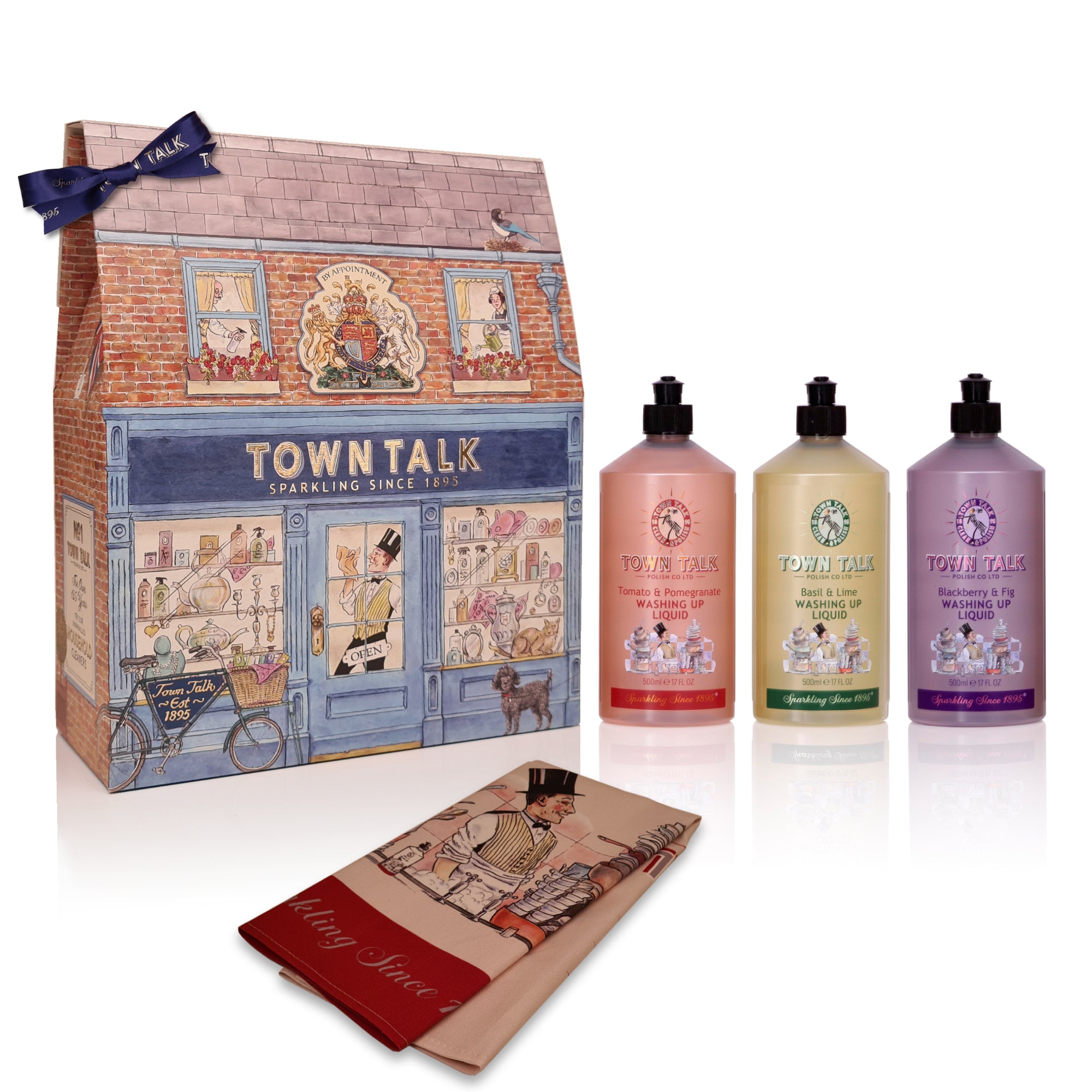 Town Talk Champion Dishwasher Gift Set with Three Washing Up Liquids, Gift Box and Tea Towel