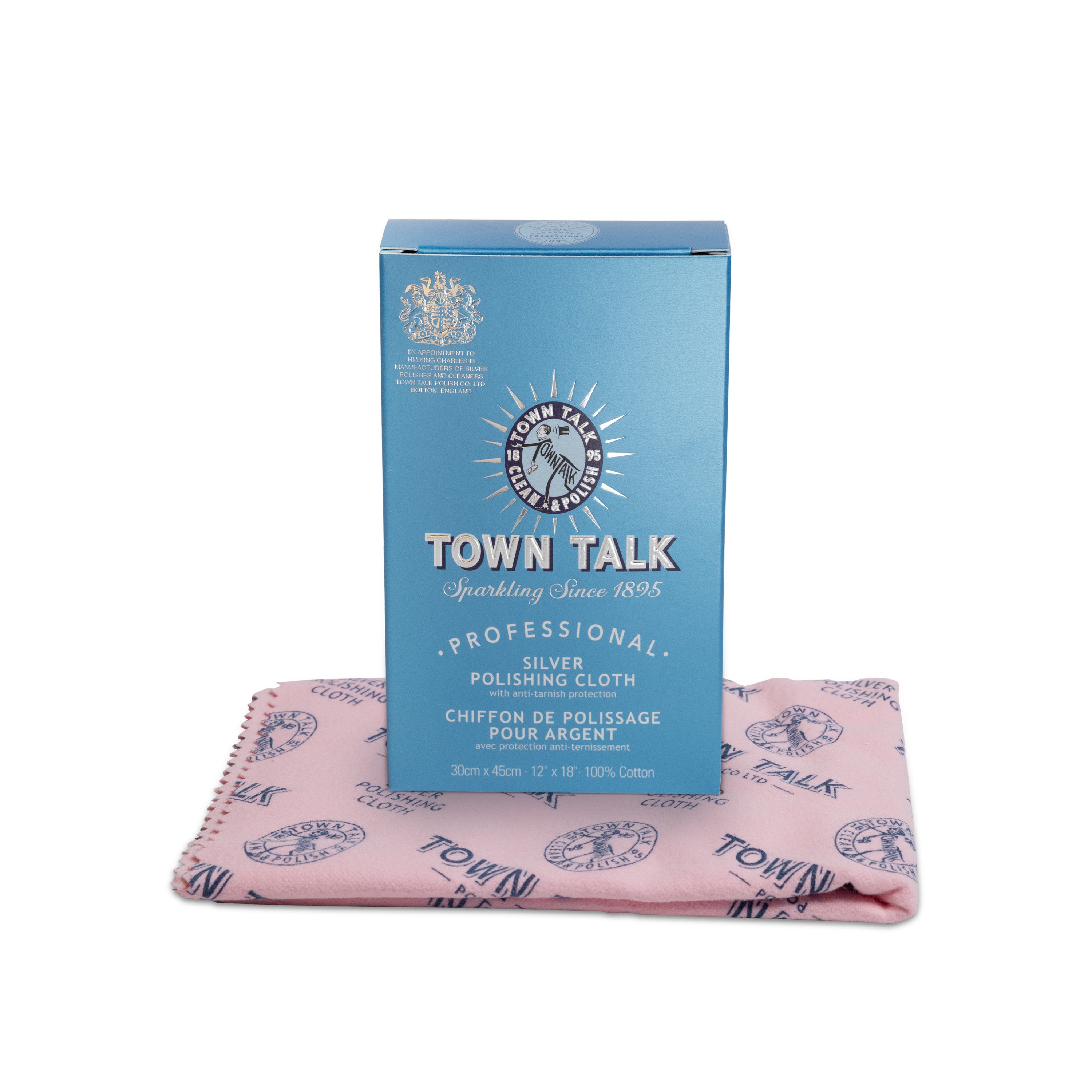Town Talk Professional Silver Polishing Cloth 30x45cm 100% cotton with anti-tarnish protection and box