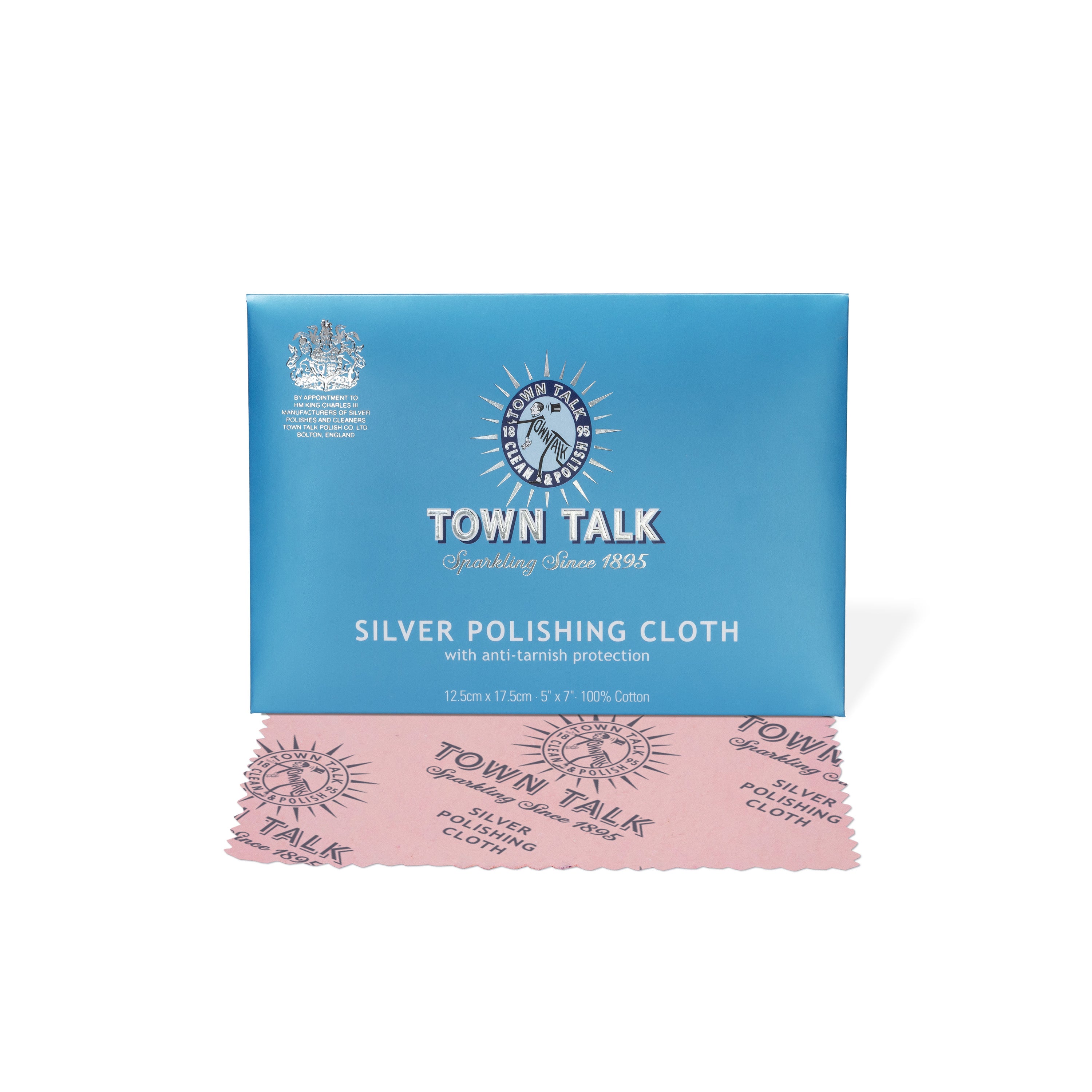 Town Talk Silver Polishing Cloth with anti-tarnish protection 12.5x17.5cm and packaging