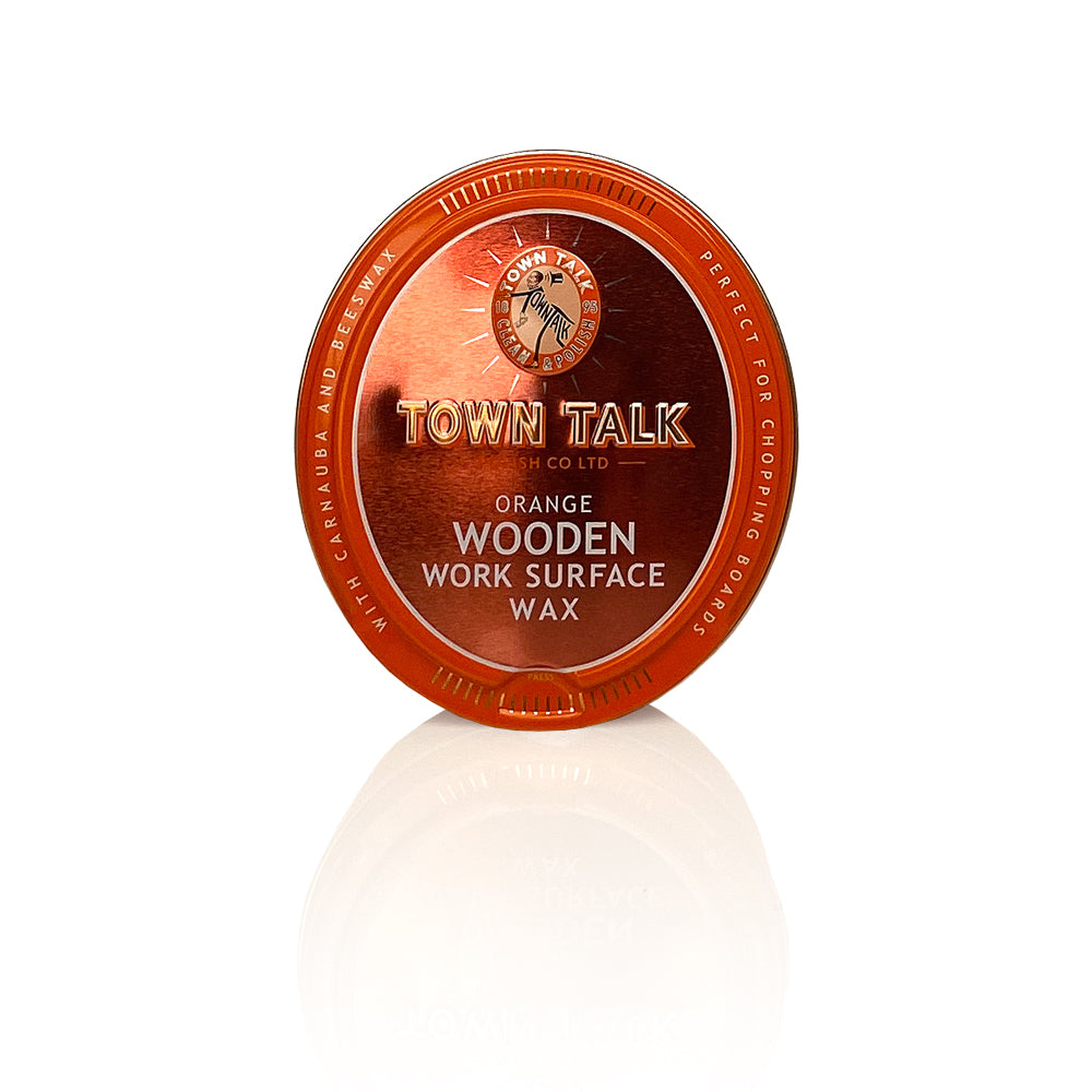Town Talk Polish Orange Wooden Work Surface Wax with Carnauba and Beeswax Closed Tin