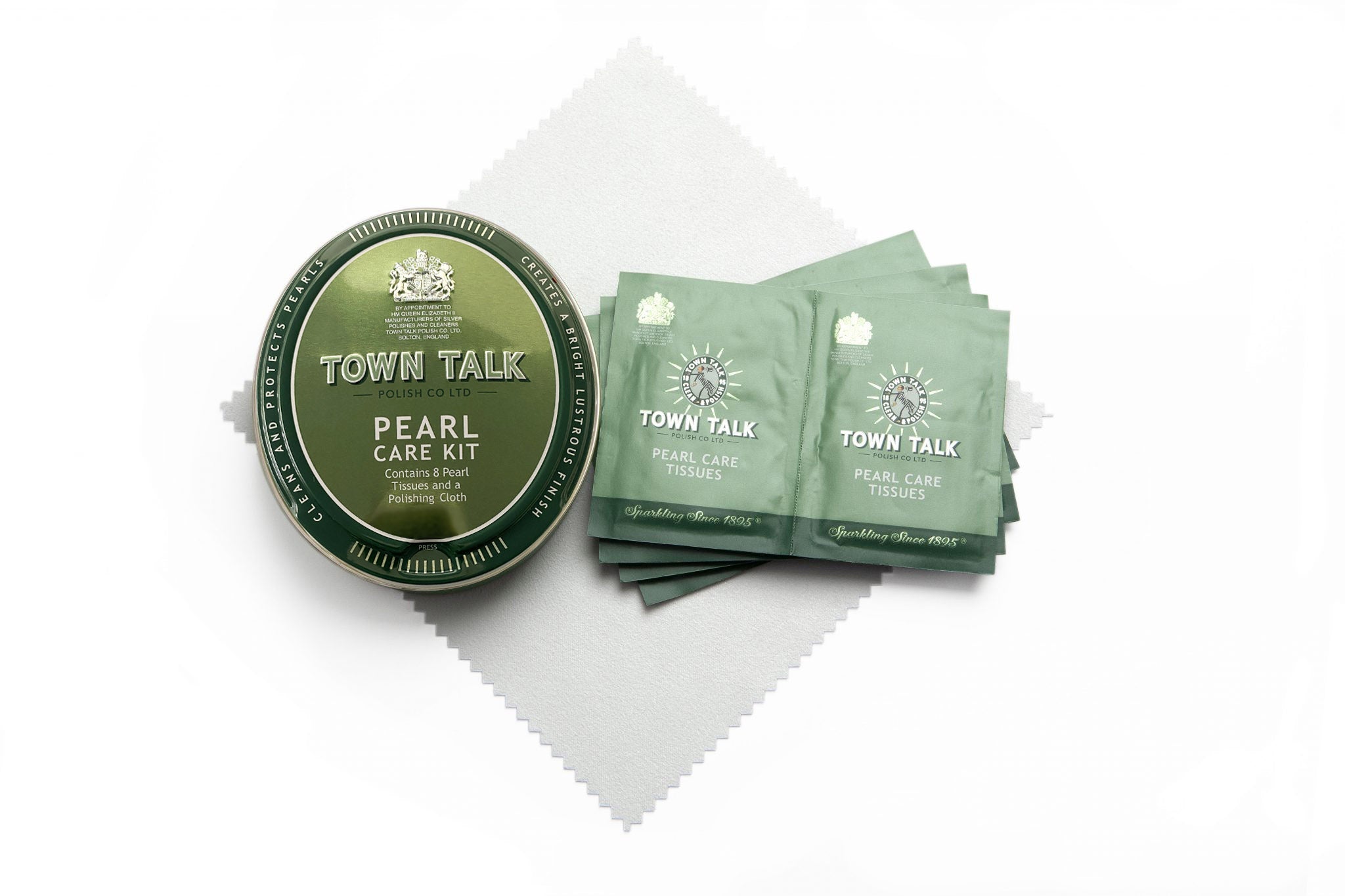 Town Talk Pearl Care Kit Tin With Pearl Care Tissues And Microfibre Polishing Cloth