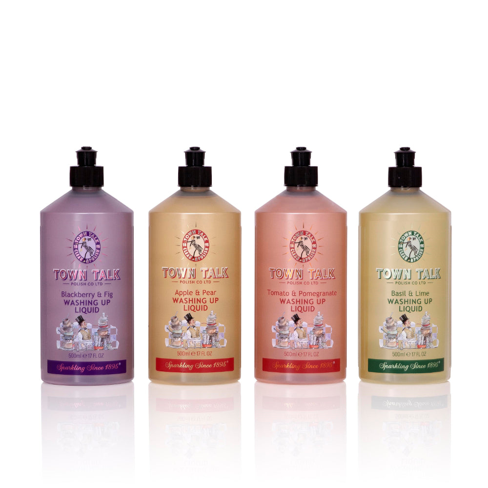 Town Talk Polish Washing Up Liquid 500ml Bottles Blackberry and Fig, Apple and Pear, Tomato and Pomegranate, and Basil and Lime