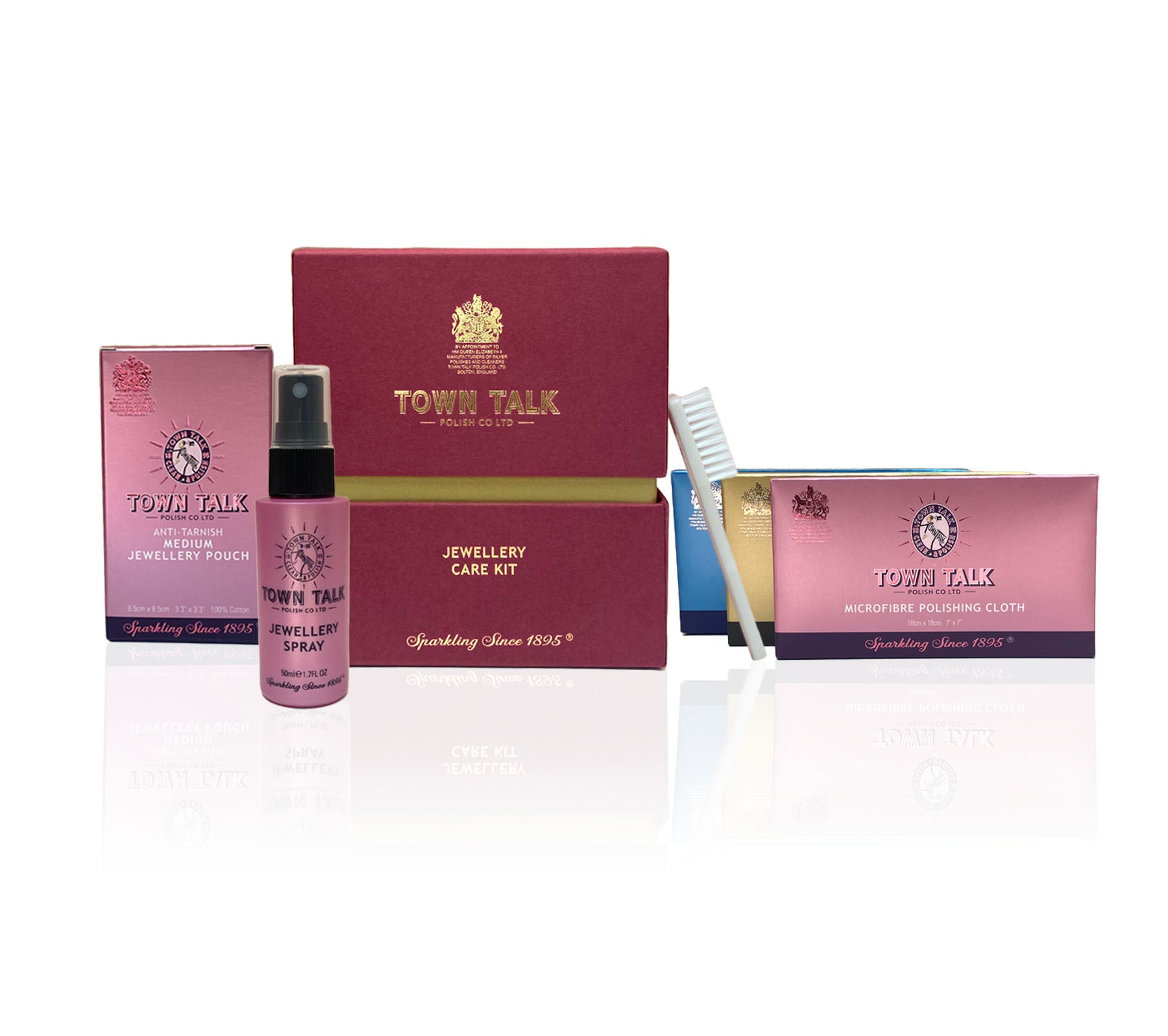 Town Talk Jewellery Care Kit with Jewellery Spray, Anti-Tarnish Pouch, Microfibre Polishing Cloth and Brush