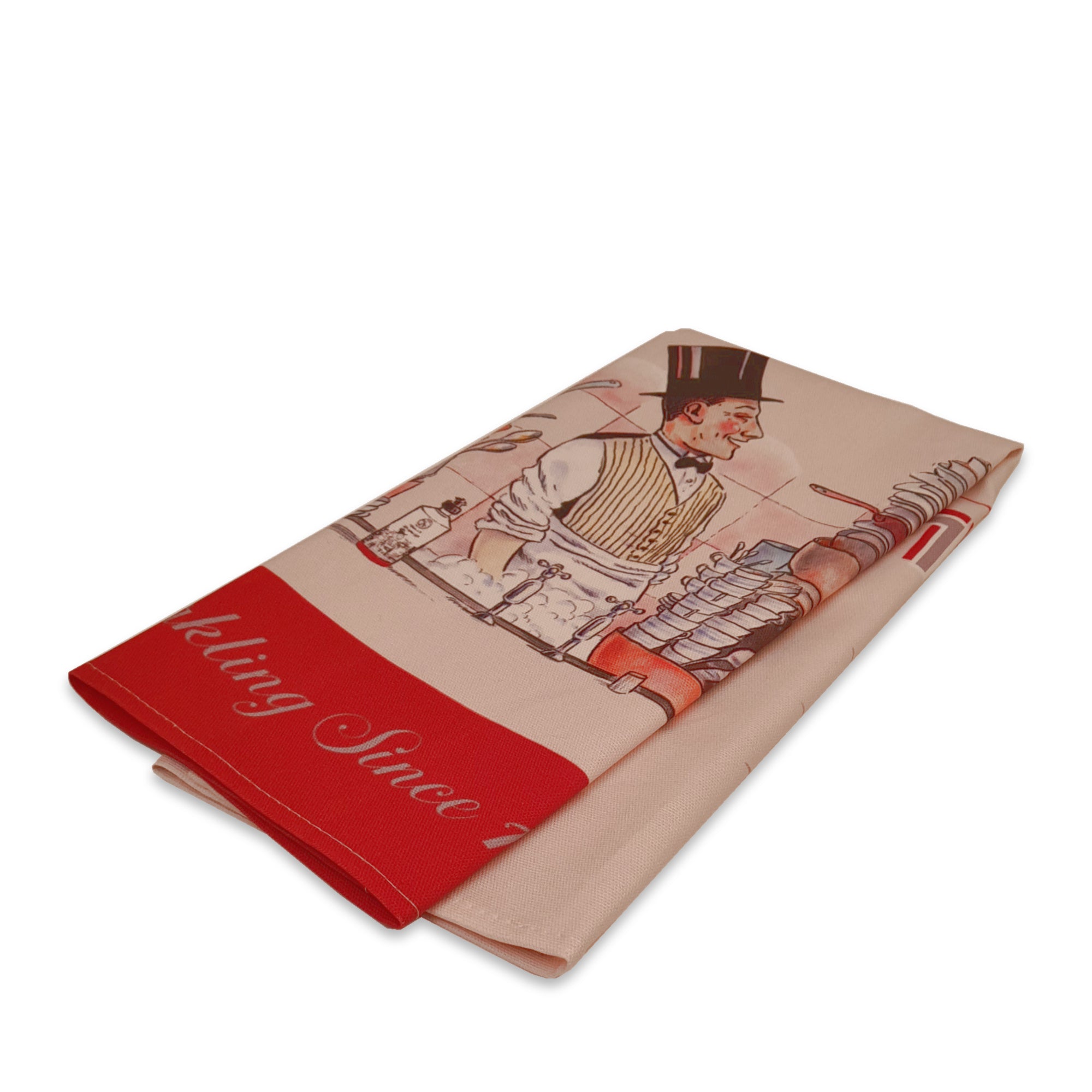 Town Talk Tea Towel Folded with Mr Town Talk Illustration