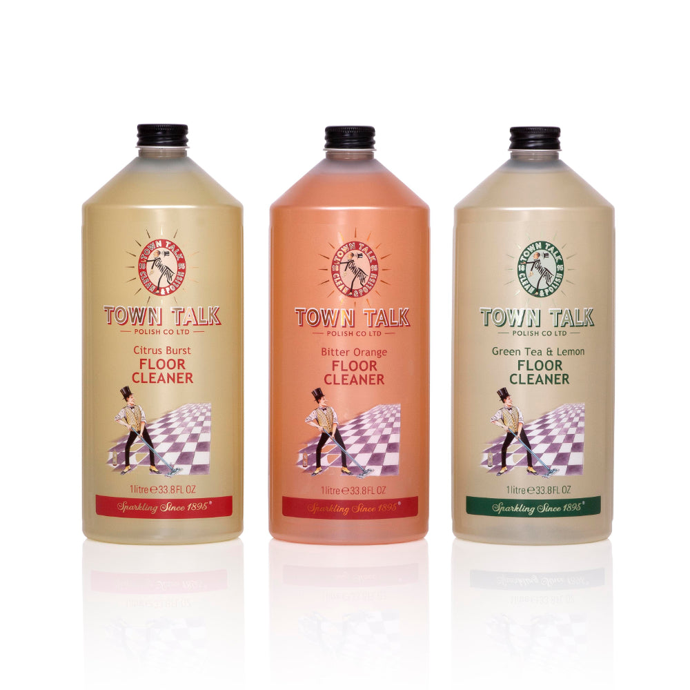 Town Talk Polish Floor Cleaner 1 Litre Bottles Citrus Burst, Bitter Orange and Green Tea and Lemon