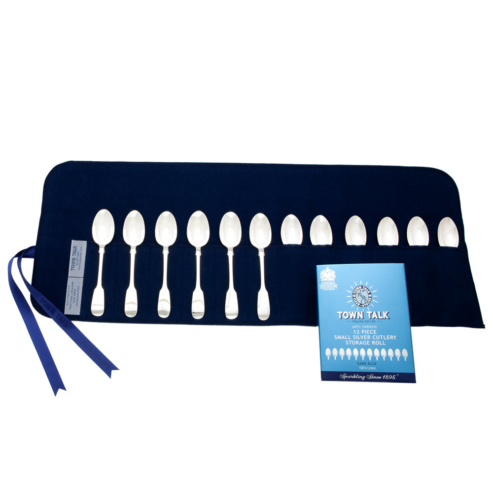 Town Talk Polish Anti-Tarnish 12 Piece Small Silver Cutlery Storage Roll with Teaspoons and Packaging